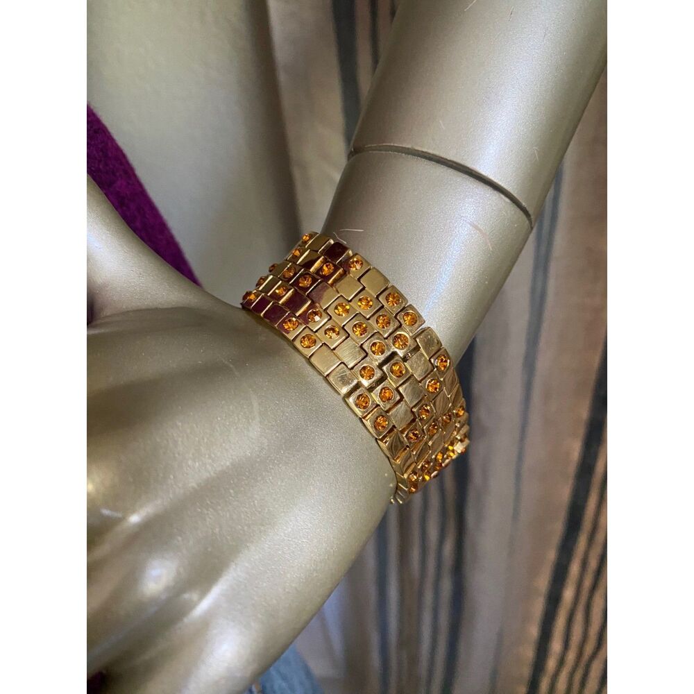 EUC Versace Gold Link Rhinestone Greek Key Bracelet *Flaw